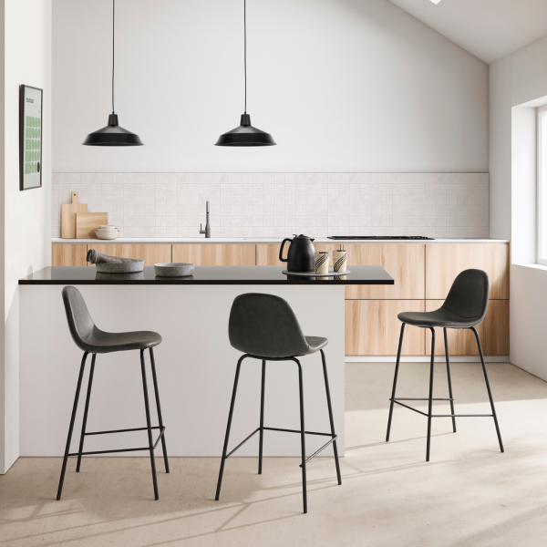 Taburete de cocina o comedor en negro o blanco texturizado con asientos de piel sintética - Modelo Lois - Imagen 3