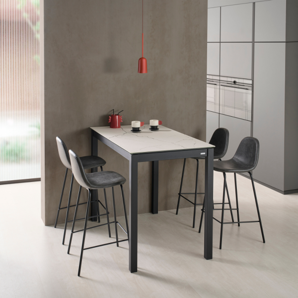 Taburete de cocina o comedor en negro o blanco texturizado con asientos de piel sintética - Modelo Lois - Imagen 2