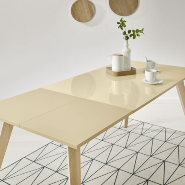 Mesa con encimera de cristal con desplazamiento de patas-Modelo Ledicia cristal extensible - Imagen 2