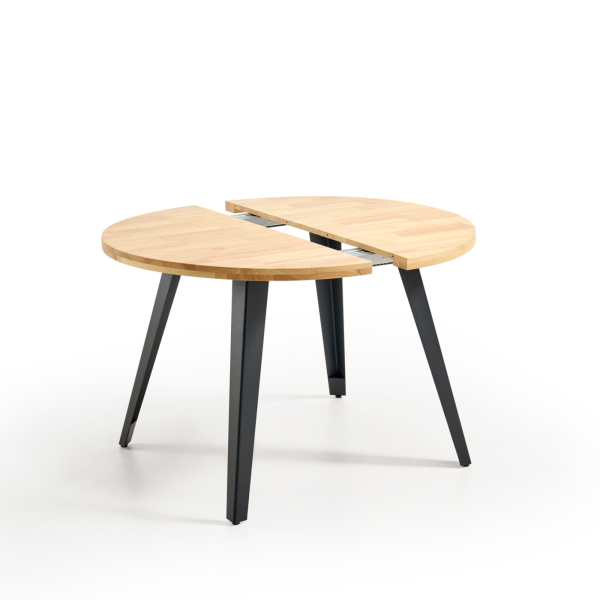 Mesa redonda, apertura central con dos extensibles en madera maciza roble Alaska - Modelo Paulo - Imagen 4